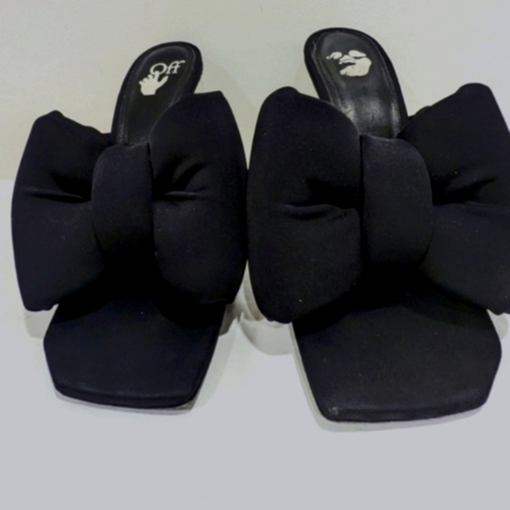 Off-White Black High Metal Heel Sandals with Oversized Bow